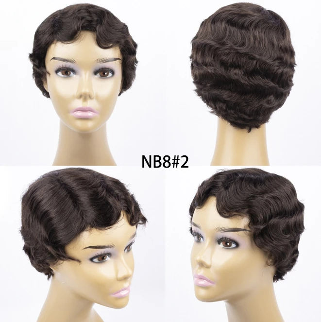 Brazilian Short Pixie Cut Wig Human Hair Wigs Really Cute Finger Waves Hairstyles for Black Women Full Machine Made Wigs
