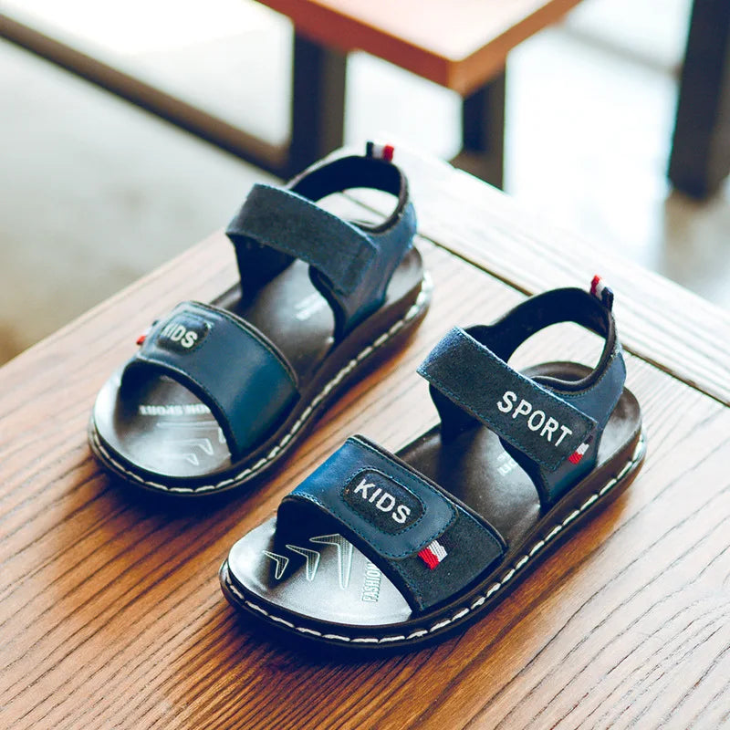 Children Sandals 2023 Summer New Fashion Boys Geniune Leather Sandals Kids Soft Bottom Non-slip Beach Sandals