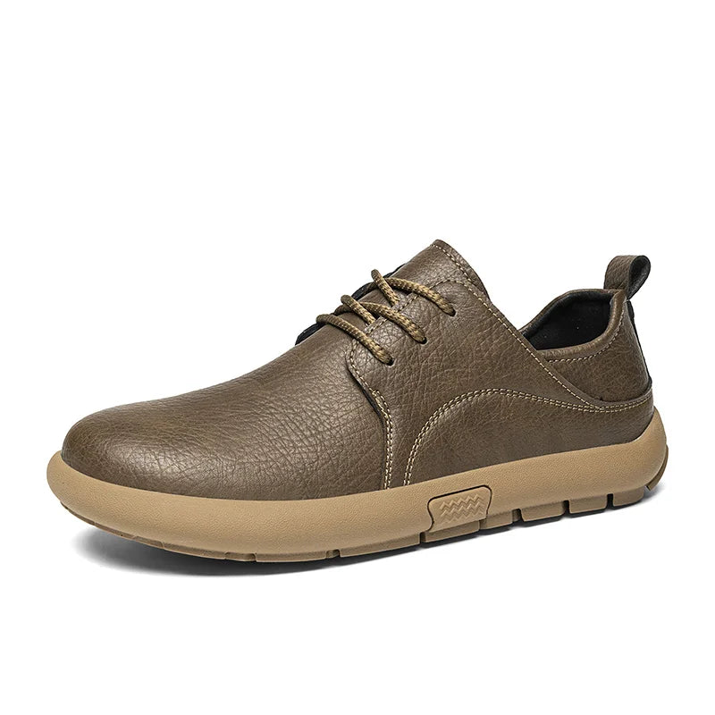 Factory Supply Fashion Men Sneakers Breathable Casual Pure Cow Leather Handmade Lace up Men Sneakers Shoes
