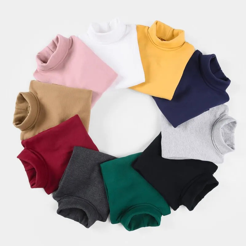 2024 Autumn Winter Girls Sweaters Cotton High Collar Boys Knitted Pullover Candy Color Kids Sweater Children's Clothing3-14Y