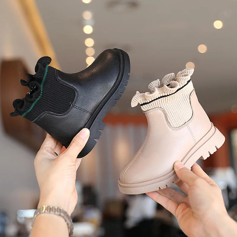 2026 Girls Boots Autumn Winter Children Boots Fashion Flower Soft Leather Warm Kids Boots Princess Girls Ankle Boots Size 22-37