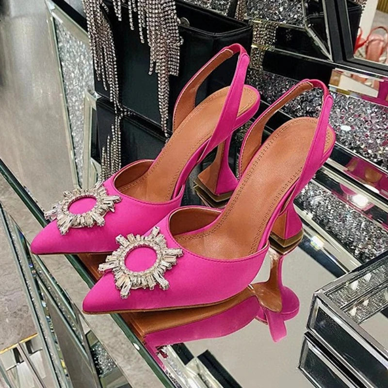 Luxury Chaussure En Talon Custom Slingback Diamond Fashion Kitten Comfortable Shoes Women Heels for Ladies