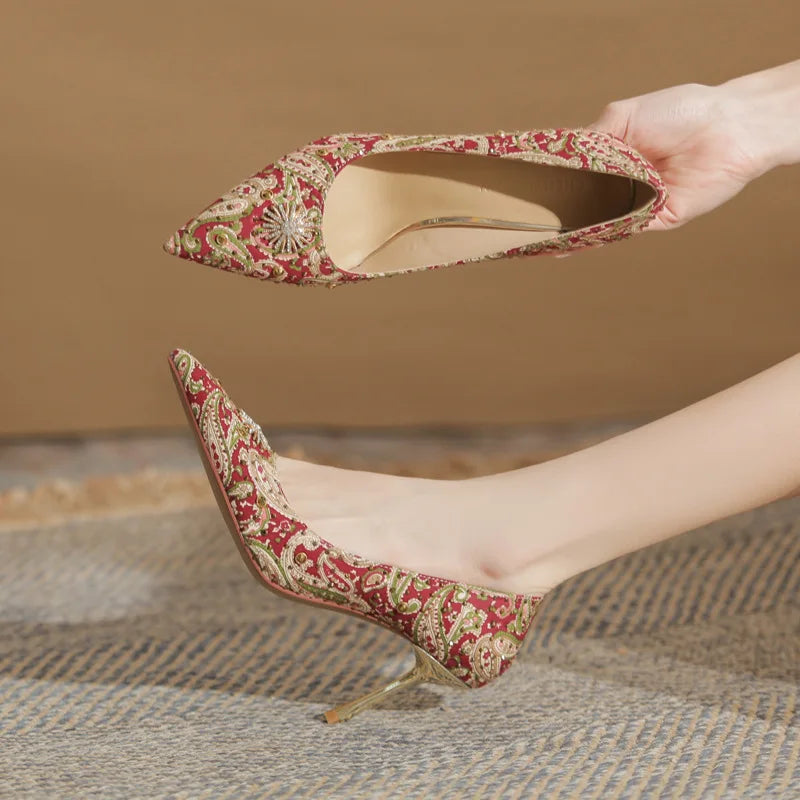 Rivet Stiletto Shoes Wedding Shoes Bridesmaid Wedding Shoes Women's New Shallow Mouth Women's High Heels Rhinestone Women