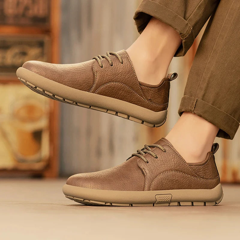 Factory Supply Fashion Men Sneakers Breathable Casual Pure Cow Leather Handmade Lace up Men Sneakers Shoes