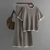Fashion Women's Loose Sweater Top High Waist Thin Wide Leg Pants Two-piece Set Womens Cotton Knit Pant Sets