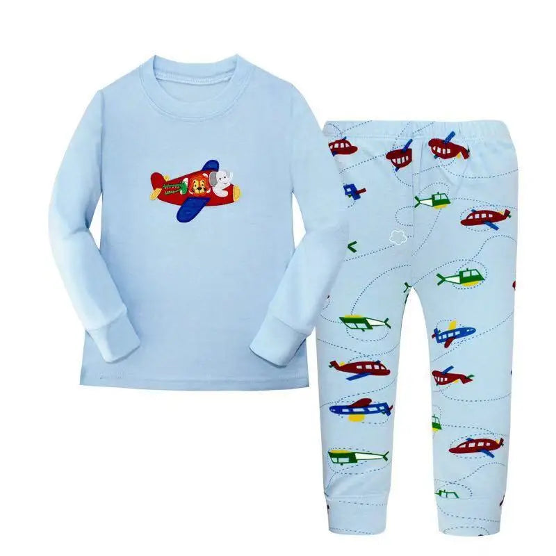 Excavator Children Pajamas Sets Kids Sleepwear Suit Sleeved T-Shirts Trousers Boy Clothes Pj's Infant Pijama Fashion Tops Pant