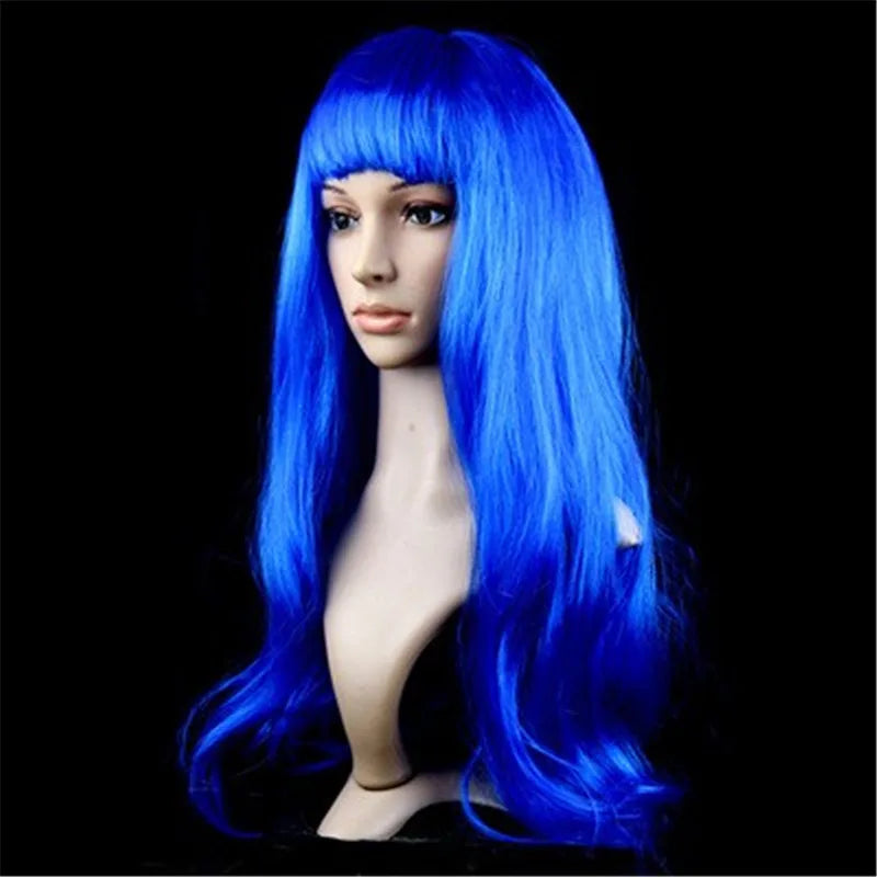 Lady Women Carnival Long Straight Hair Wig For Cosplay Girl Birthday Party Pink 60Cm Comic and Animation Hair With Oblique Bang