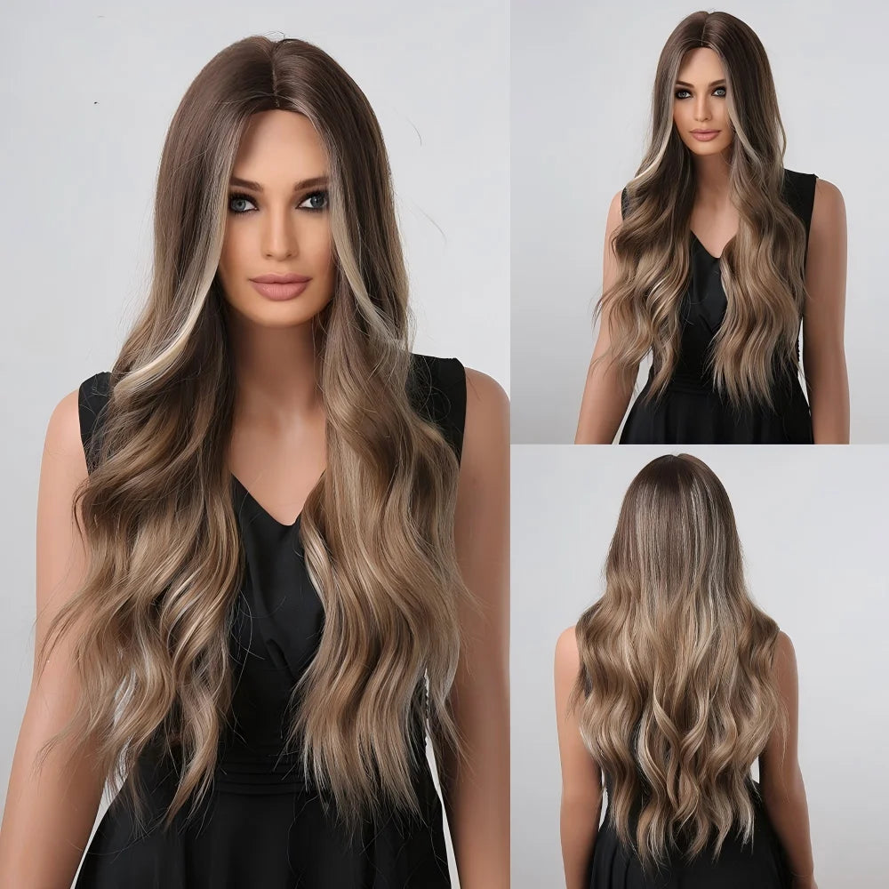 2026 Hot Selling 26 Inches Model Luxury Loose Wave Cascade Wig High Temperature Fiber 150% Density Heat Resistant Rose Mesh Net