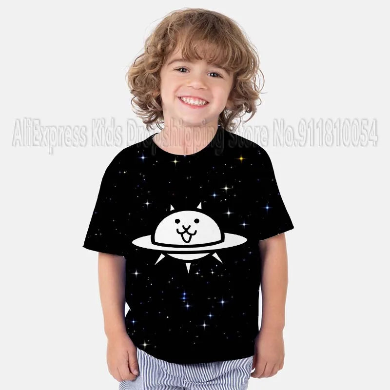 Kids The Battle Cats T Shirts Boys Girls Cartoon Game 3D Print Tshirts Summer Toddler Children Short Sleeve T-shirts Camiseta