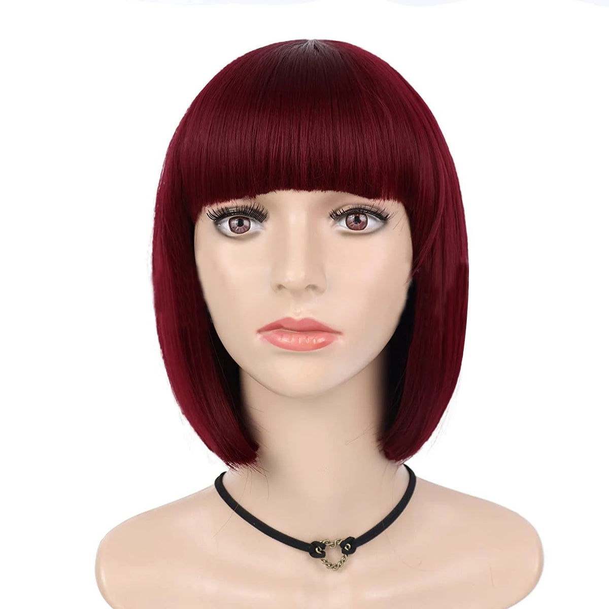 Short Black Straight Wig with Bangs Women Bob Shoulder Length Wigs Heat Resistant Fiber Synthetic Hair Wigs Natural Looking