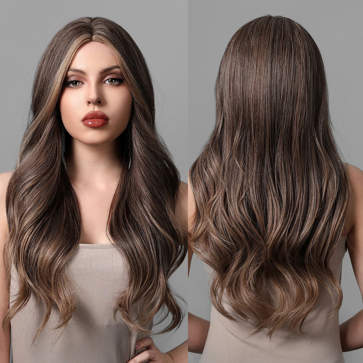 26inch Synthetic Fiber Wig Factory Natural Wavy Blonde with White Highlights Ombre Water Wave Wig with Elastic Cap Real Photo