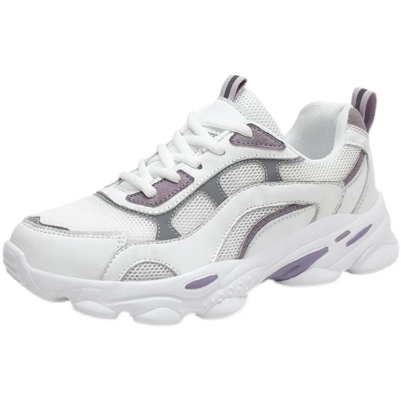 White Breathable Mesh Sports Shoes Cushioning Non-slip Lace-up Lightweight Comfortable Court Sneakers Spring Casual