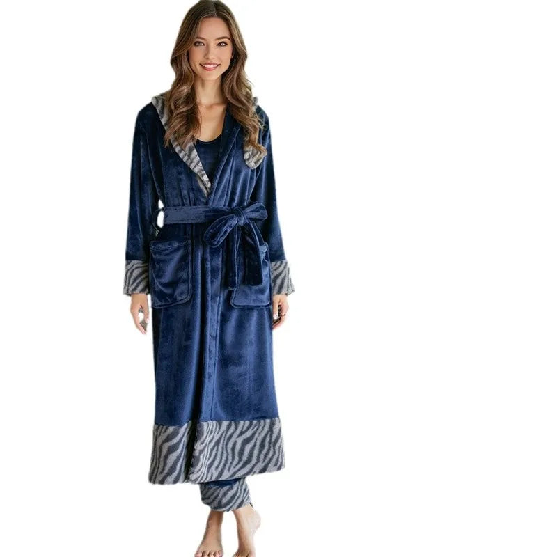 Free Shipping Bathing Robes for Women Elegant Sleepwear Flannel Christmas Five Piece Pajamas Set