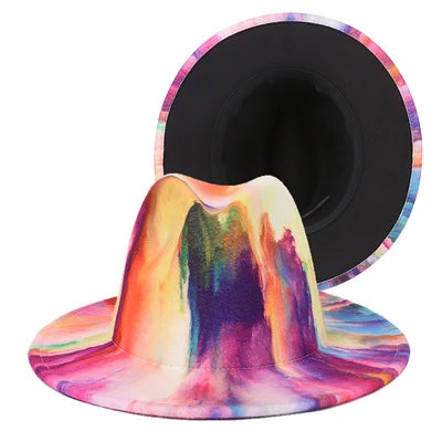 Fedora hat Women's hat wide-brimmed hat Fedora hat autumn winter men retro fashion tie-dye felt jazz Panama hat wedding hat