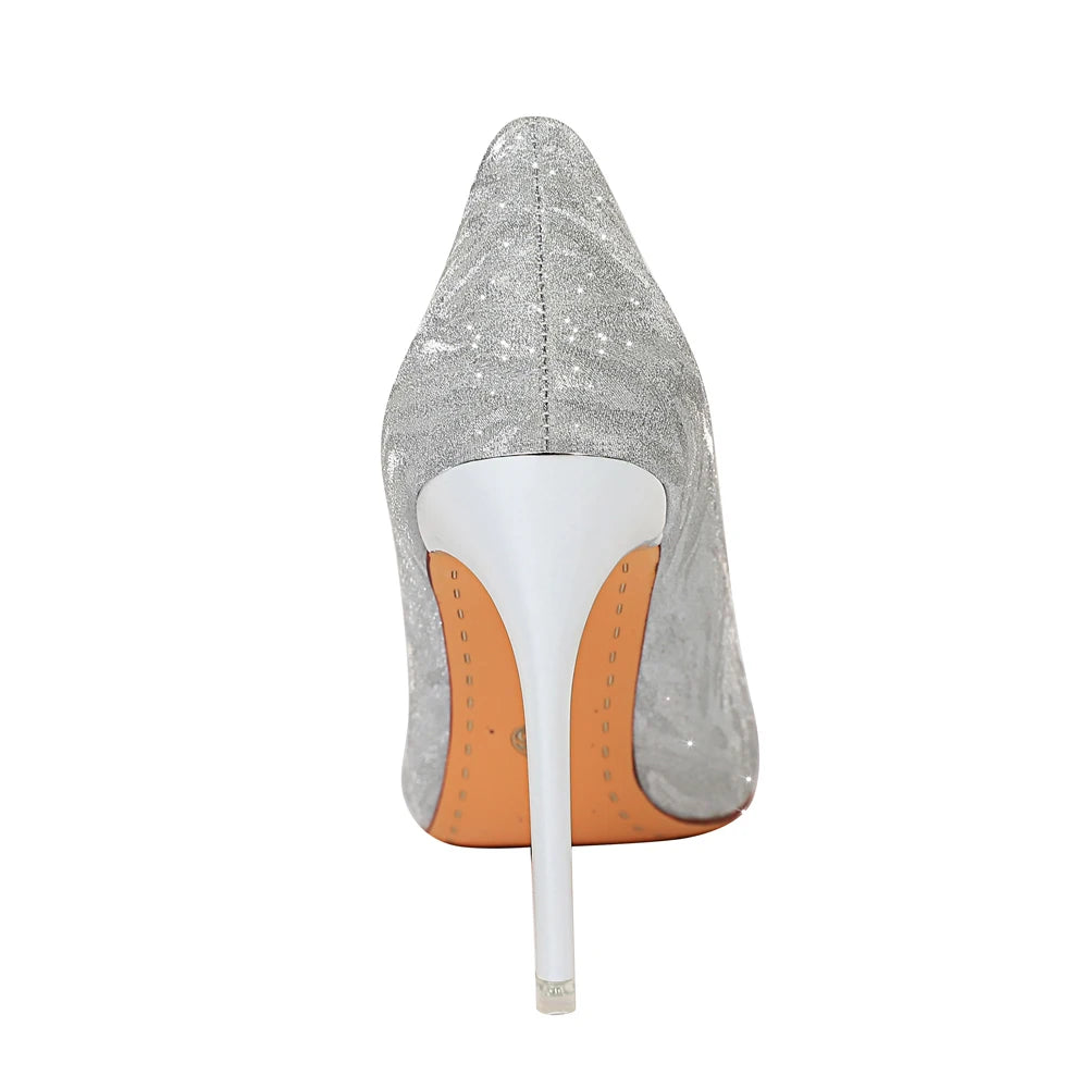 1829-1 Women's Shoes Stiletto Heel High Heels Shallow Mouth Pointed Sequins Sexy Show Thin Club Wedding Shoe Single Shoes