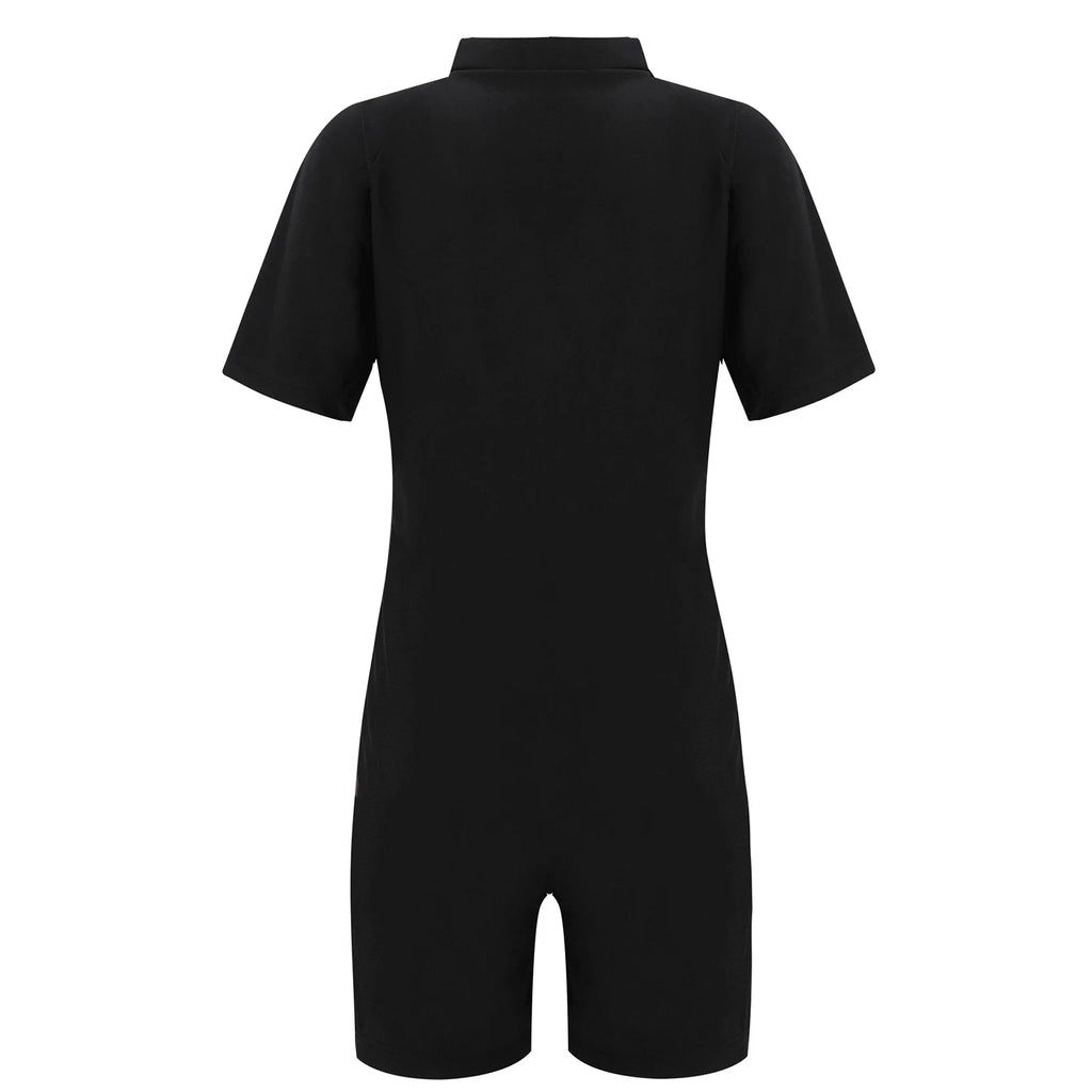 Children One-piece Swimwear Stand Collar Short Sleeves Color Swimming Bathing Suiti Short Rash Guard Jumpsuit Cool Kids Swimsuit