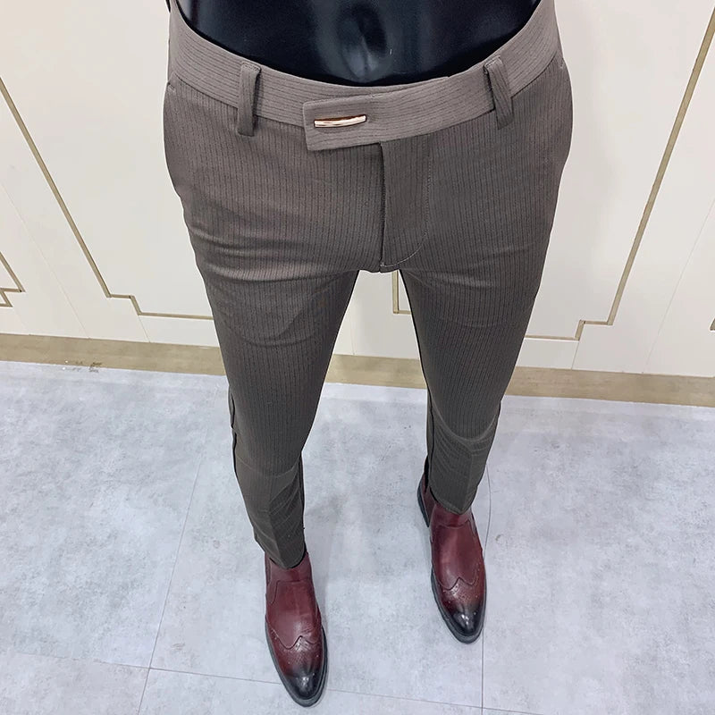 Fashion Striped Suit Pant 2022 Men Elegant Slim Fit Tight-ankle Trousers Pants Men Office Party Business Slim Fit Dress Trousers