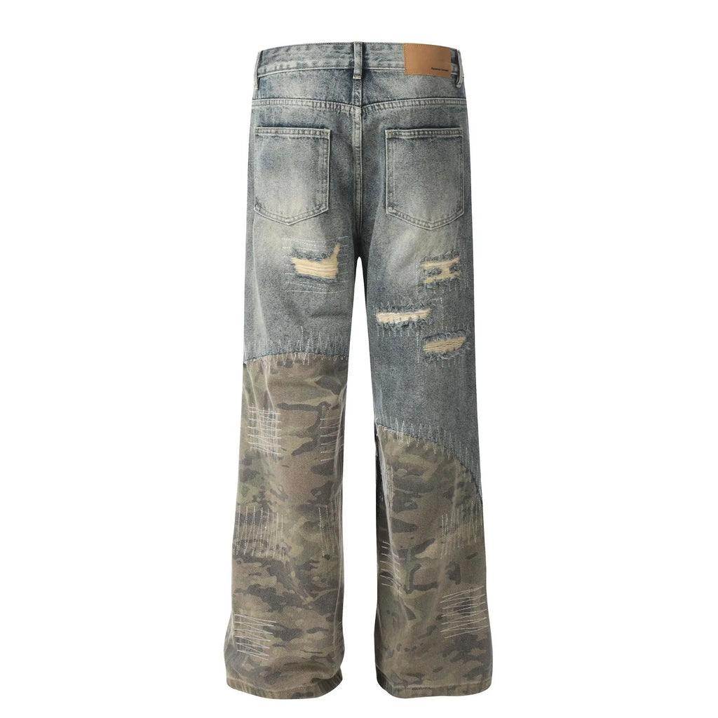 Ohsisa 2025 Trendy Men's Street Heavy Industry Denim Trousers High Old Design Patchwork Washed Technique for Men Women