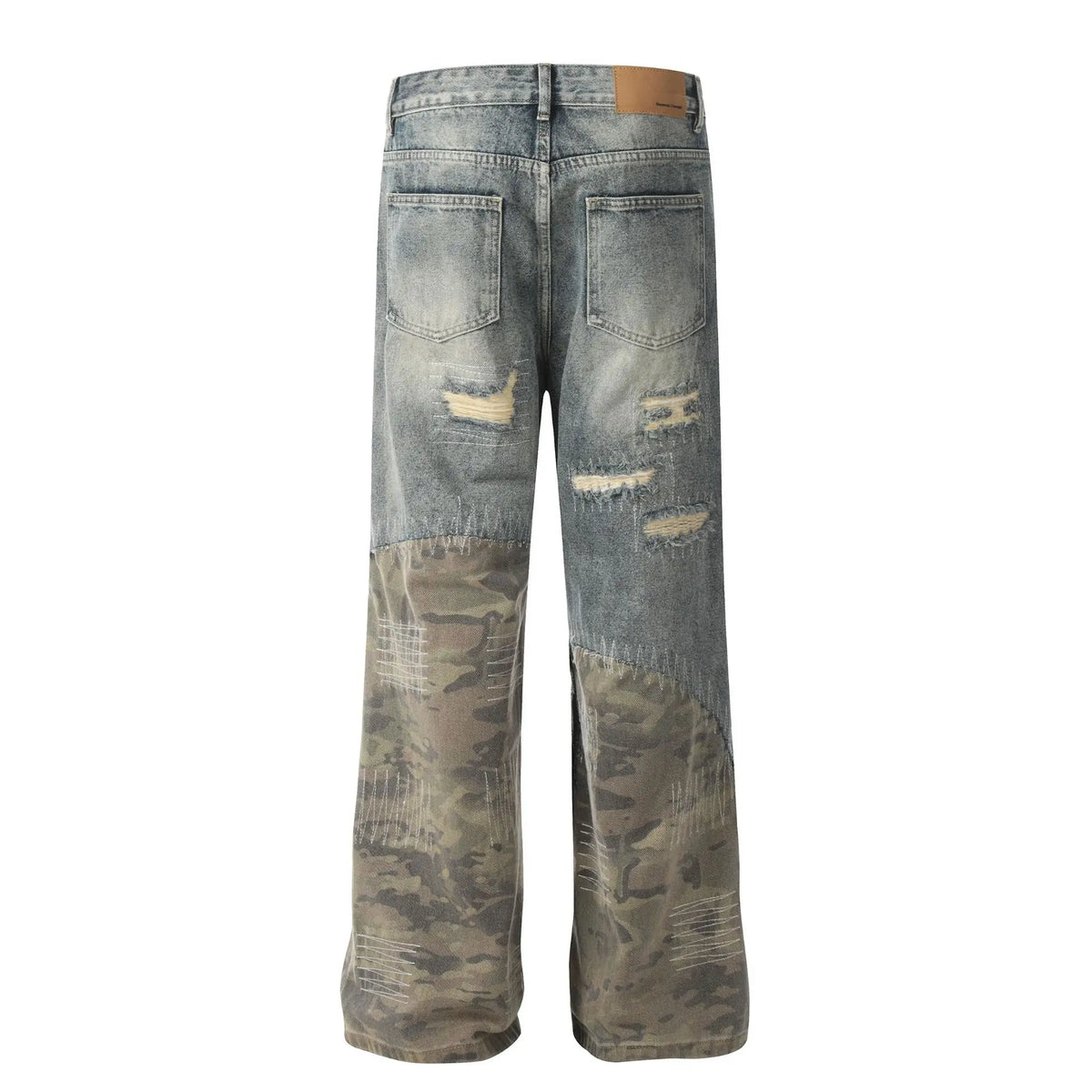 Ohsisa 2025 Trendy Men's Street Heavy Industry Denim Trousers High Old Design Patchwork Washed Technique for Men Women