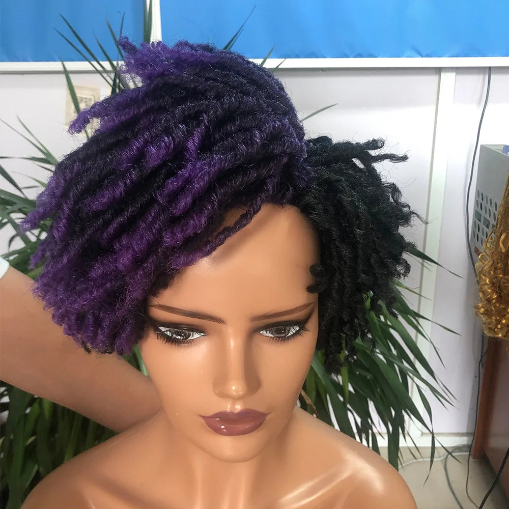 Factory Price Dreadlock Wigs for Black Women Short Natural Twist Curl Faux Crochet Hair Braids Ombre Color Dread Locs Wig