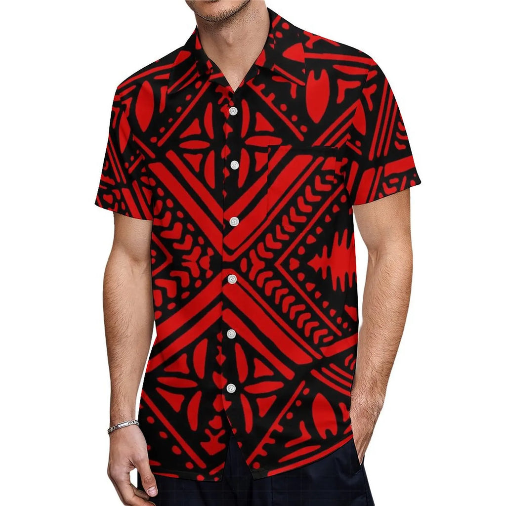 New High Quality Design Custom Hawaii Polynesian Tribal Summer Breathable Quick Dry Short Sleeve Shirt Aloha Men Loose Shirts