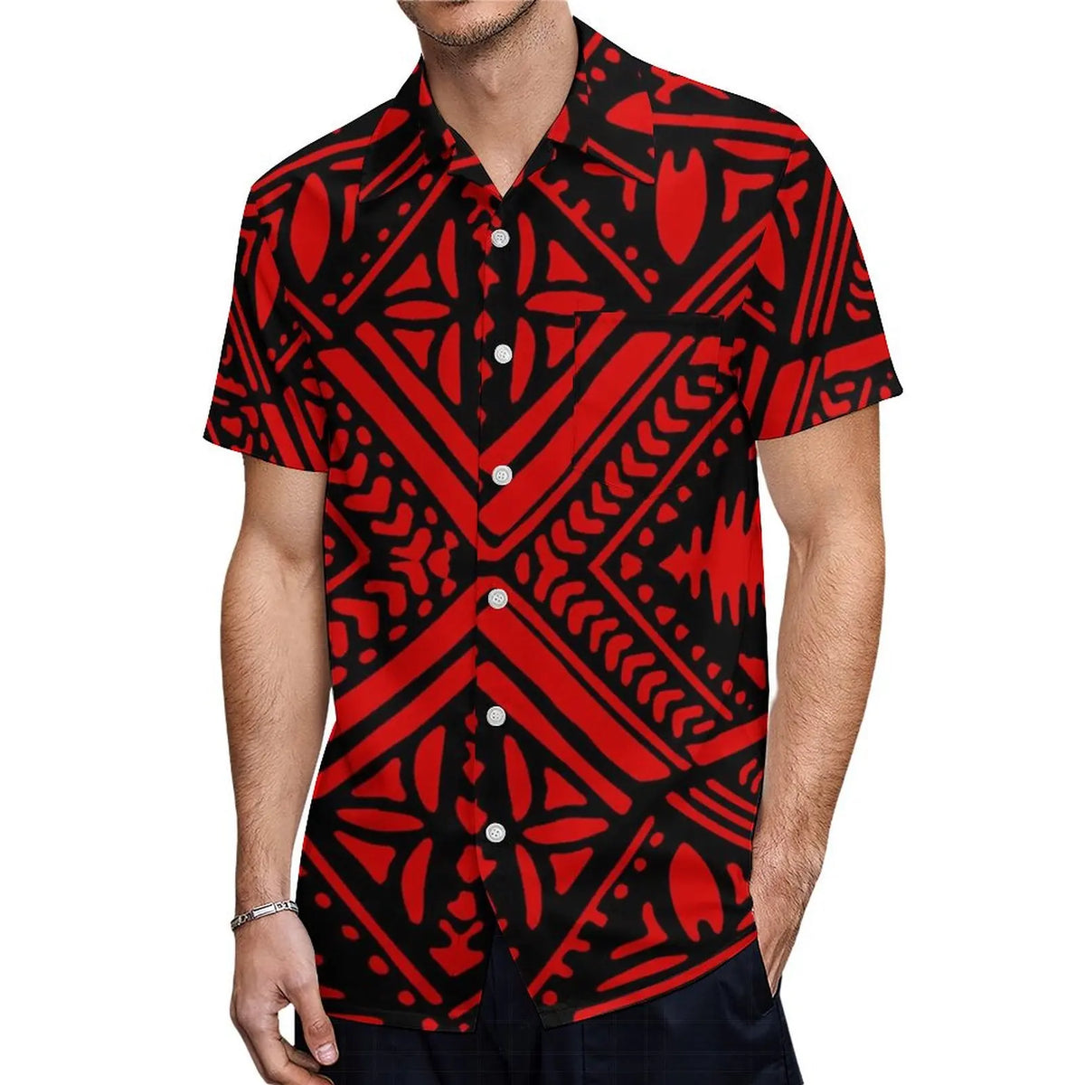 New High Quality Design Custom Hawaii Polynesian Tribal Summer Breathable Quick Dry Short Sleeve Shirt Aloha Men Loose Shirts
