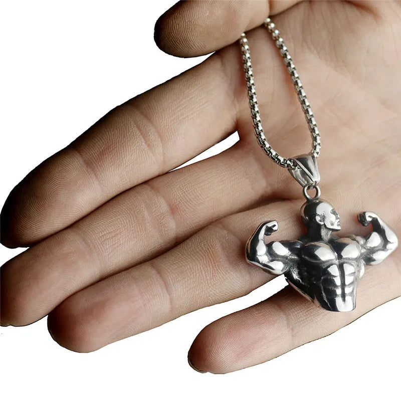 Bodybuilding Arm Muscular Men Pendant Men's Sports Fitness Necklace Fashion Creative Personality Jewelry Accessories