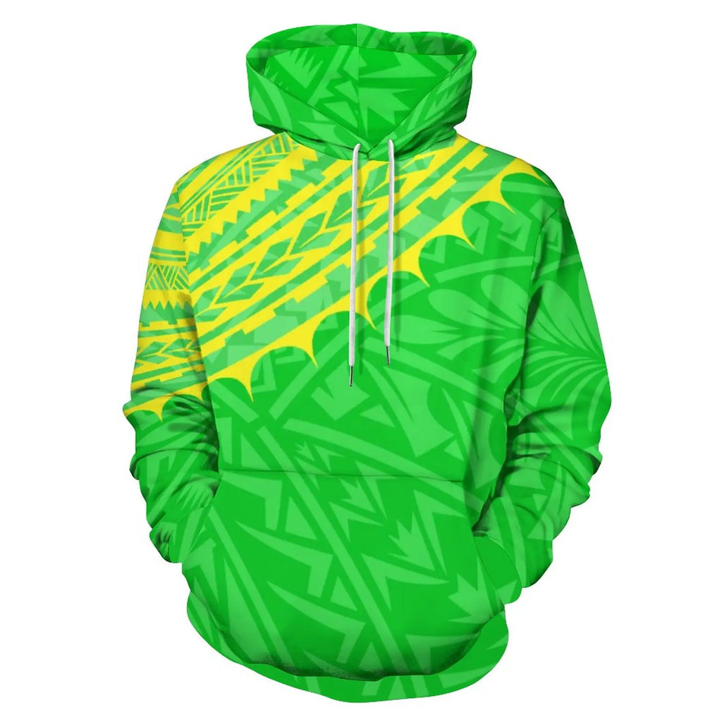 Unisex Essentials Hoodie Polynesian Tribal Tattoo Design Lime Green Men Hoodies