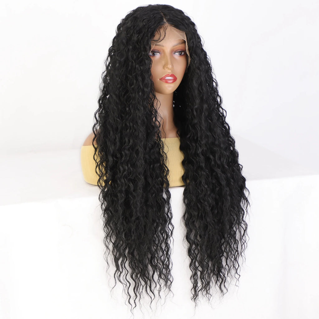 Wholesale Curly Synthetic Wig Premium Futura Fiber Heat Resistant 34inch T Part  Lace Front Glueless Cheap Wigs for Women