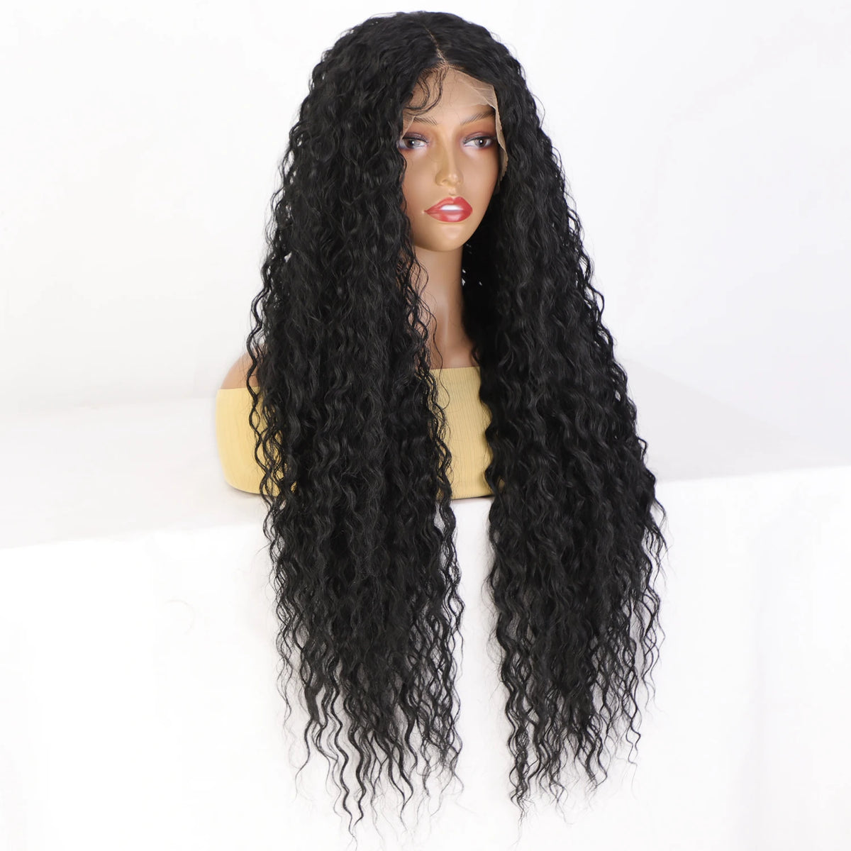 Wholesale Curly Synthetic Wig Premium Futura Fiber Heat Resistant 34inch T Part  Lace Front Glueless Cheap Wigs for Women