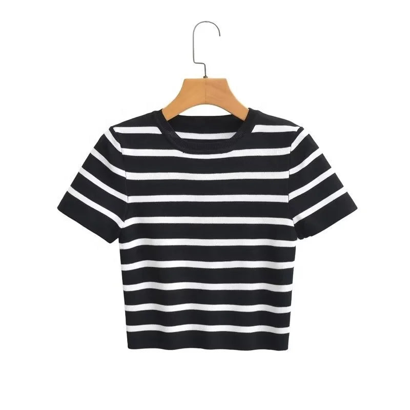 Europe and the United States Summer Women's New Knitted Short Sleeve T-shirt Sweater Tops