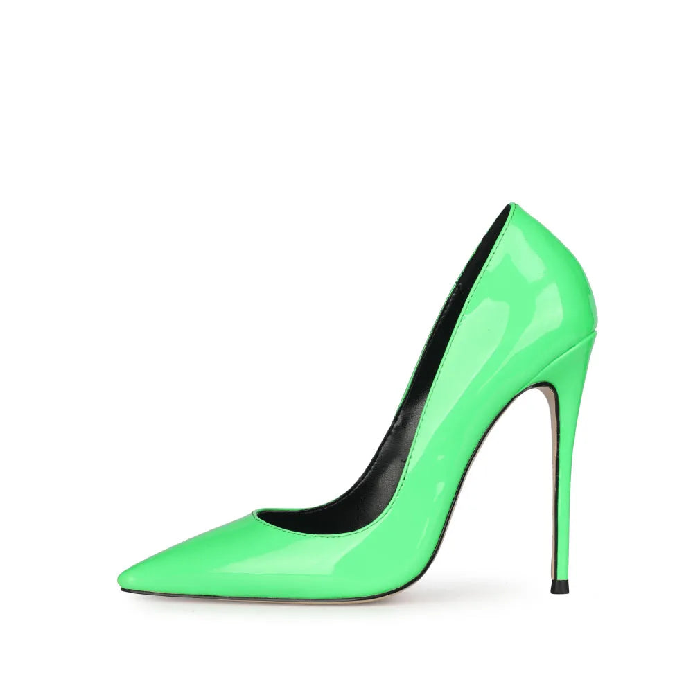 2021 Sexy Pointed Toe Jelly Patent Leather High Heels Pump Stilettos Sharp High Heels Dress Shoes for Women OEM Large Size 47