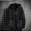 Black Mens Hooded Long Sleeve Pullover Cargo Pocket Streetwear