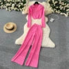 Fashion Sweater Set Women's Loose Casual Retro Lapel Short Long-sleeved Sweater Women's High-waisted Wide-leg Pants