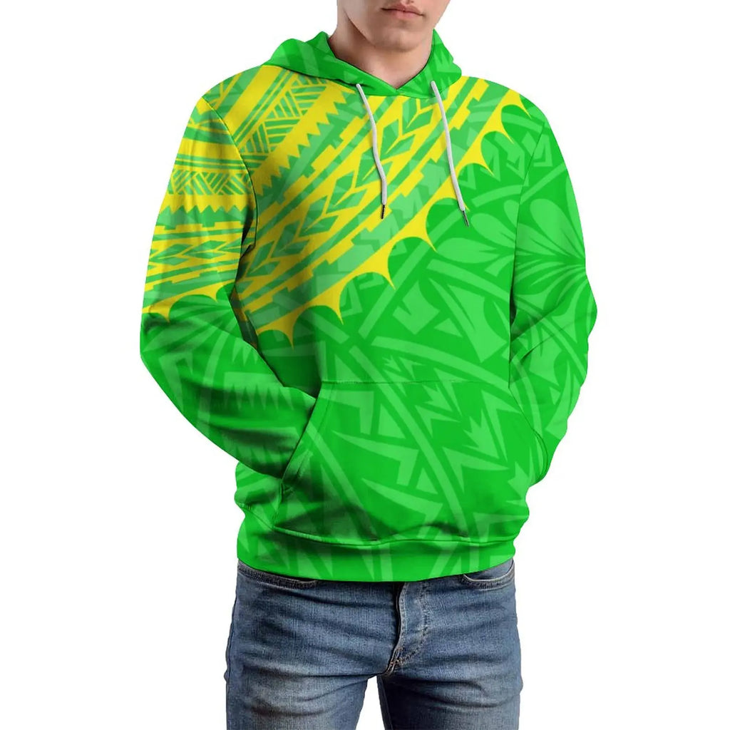 Unisex Essentials Hoodie Polynesian Tribal Tattoo Design Lime Green Men Hoodies