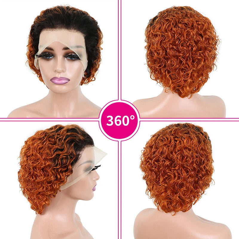 Wholesale  Virgin Brazilian Human Hair 13x4 Full Lace Frontal Wigs Short Pixie Cuts Color 1b/350 Curly Hair for Black Women