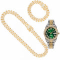 Necklace +Watch+Bracelet Hip Hop Miami Curb Cuban Chain Gold Iced Out Paved Rhinestones CZ Bling Rapper For Men Jewelry 20inch