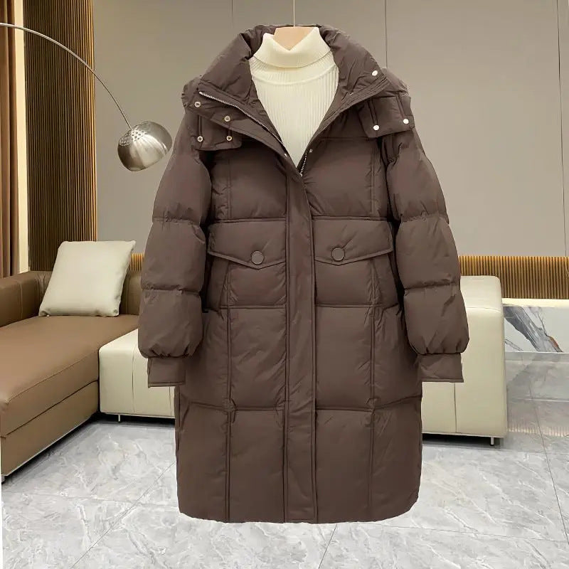 Down cotton-padded jacket long women's 2024 winter cotton-padded coat loose fashion padded cotton-padded coat over knee slimming new cotton-padded jacket