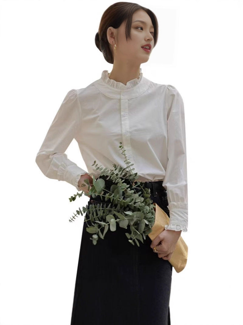 Spring New Korean Style Slimming Tops Spring and Autumn Design Niche High-End Shirts White Shirts for Women
