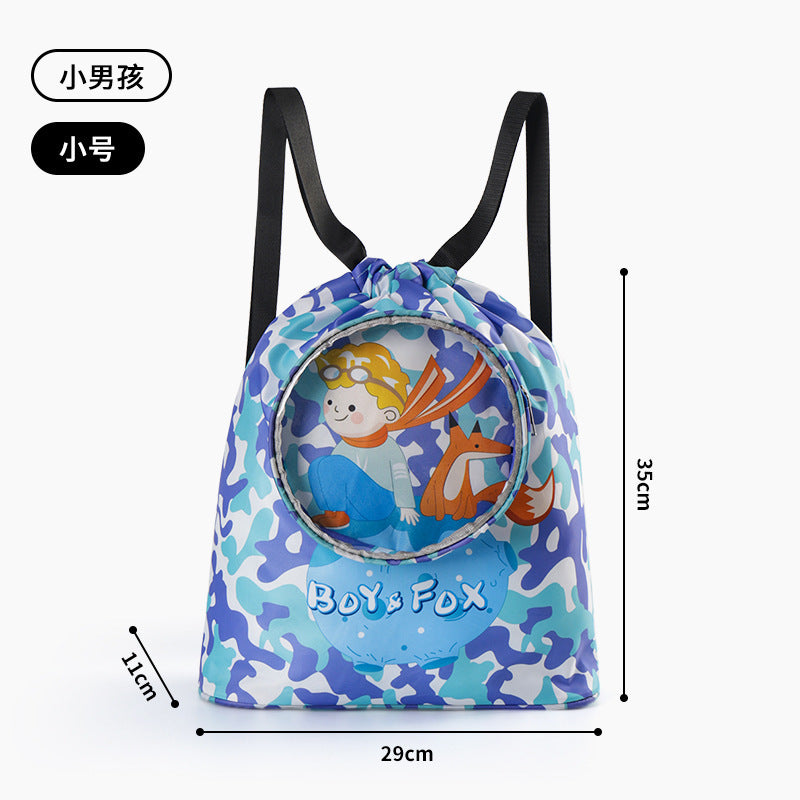 Children's Swimming Bag, Wet and Dry Separation Waterproof Storage Bag, Portable Backpack for Boys and Girls, Cute Cartoon Beach Backpack