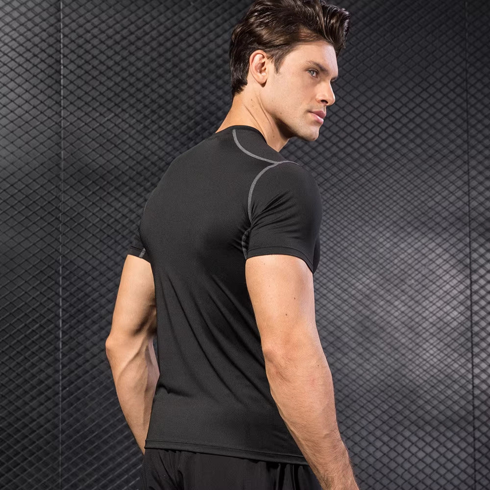 Summer Men's Tight Training Fitness Clothes Running Short-sleeved Sportswear Stretch Quick-drying Clothes T-shirt 2025 Top