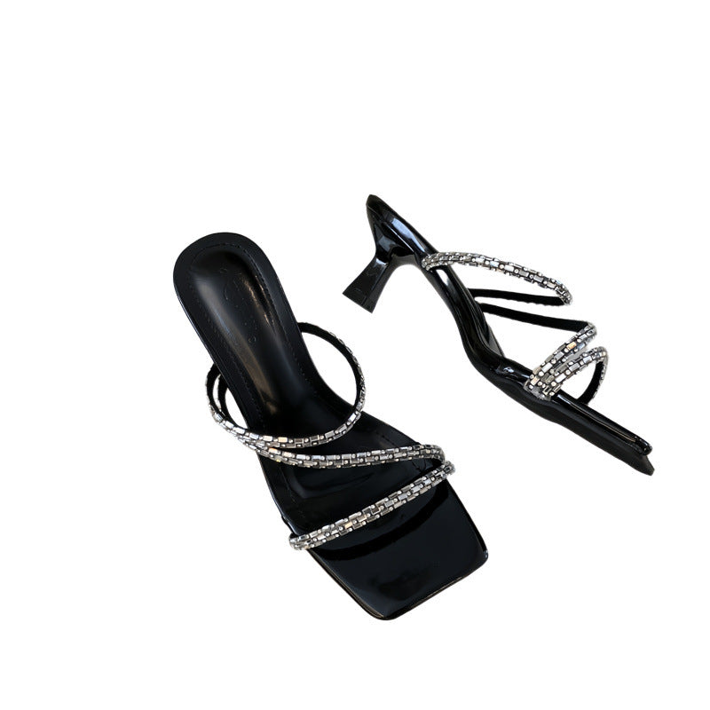 girls Summer European and American New High Heels, Stiletto Heels, Diamond Sandals, Sizes 35-39