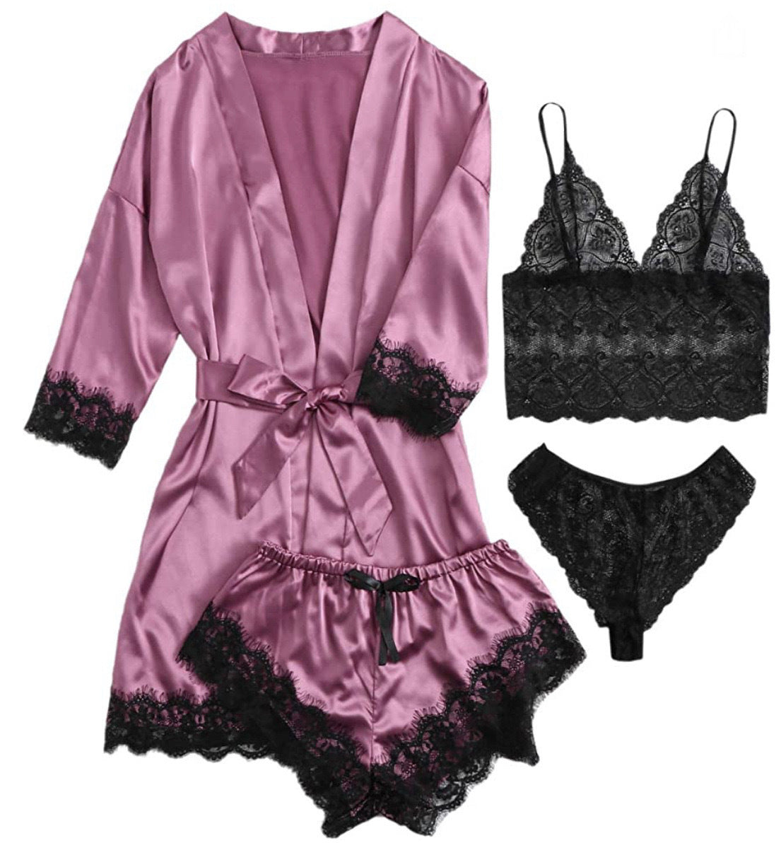 New cross-border European and American women's fun pajamas multi-piece suit lace satin suspenders robe foreign trade factory direct sales