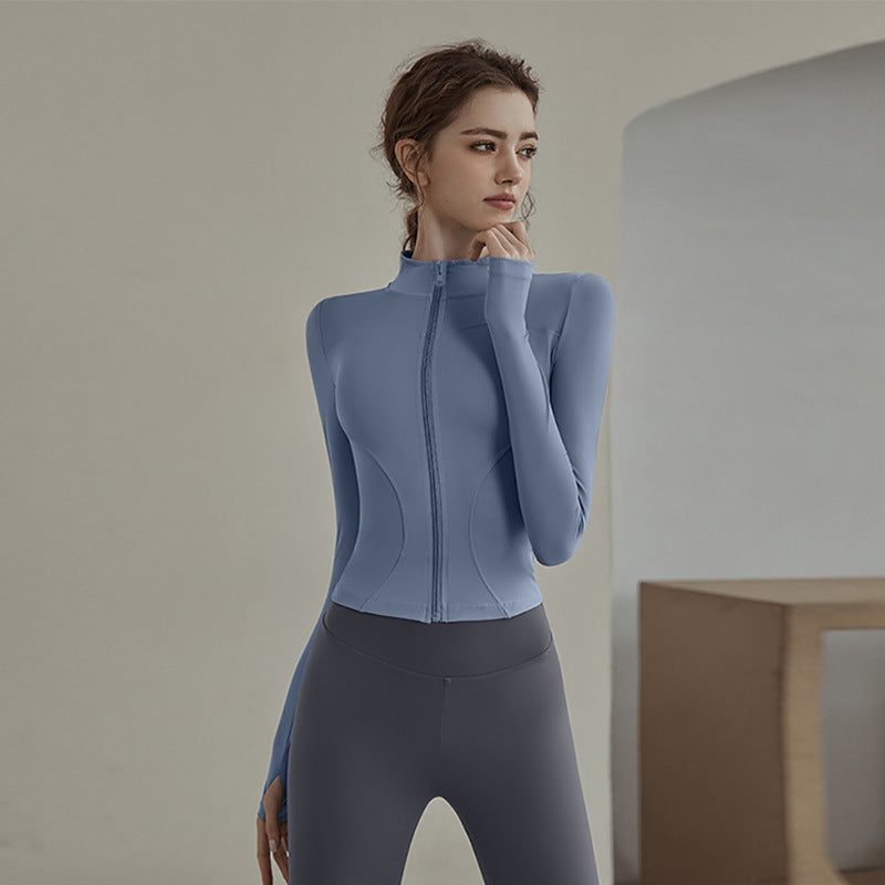 Beautiful and Slimming Yoga Clothes for Women in Spring, Quick-Drying Running Clothes, Outdoor Sports Jackets, Long-Sleeved Fitness Clothes, Waist-Cinching Tops