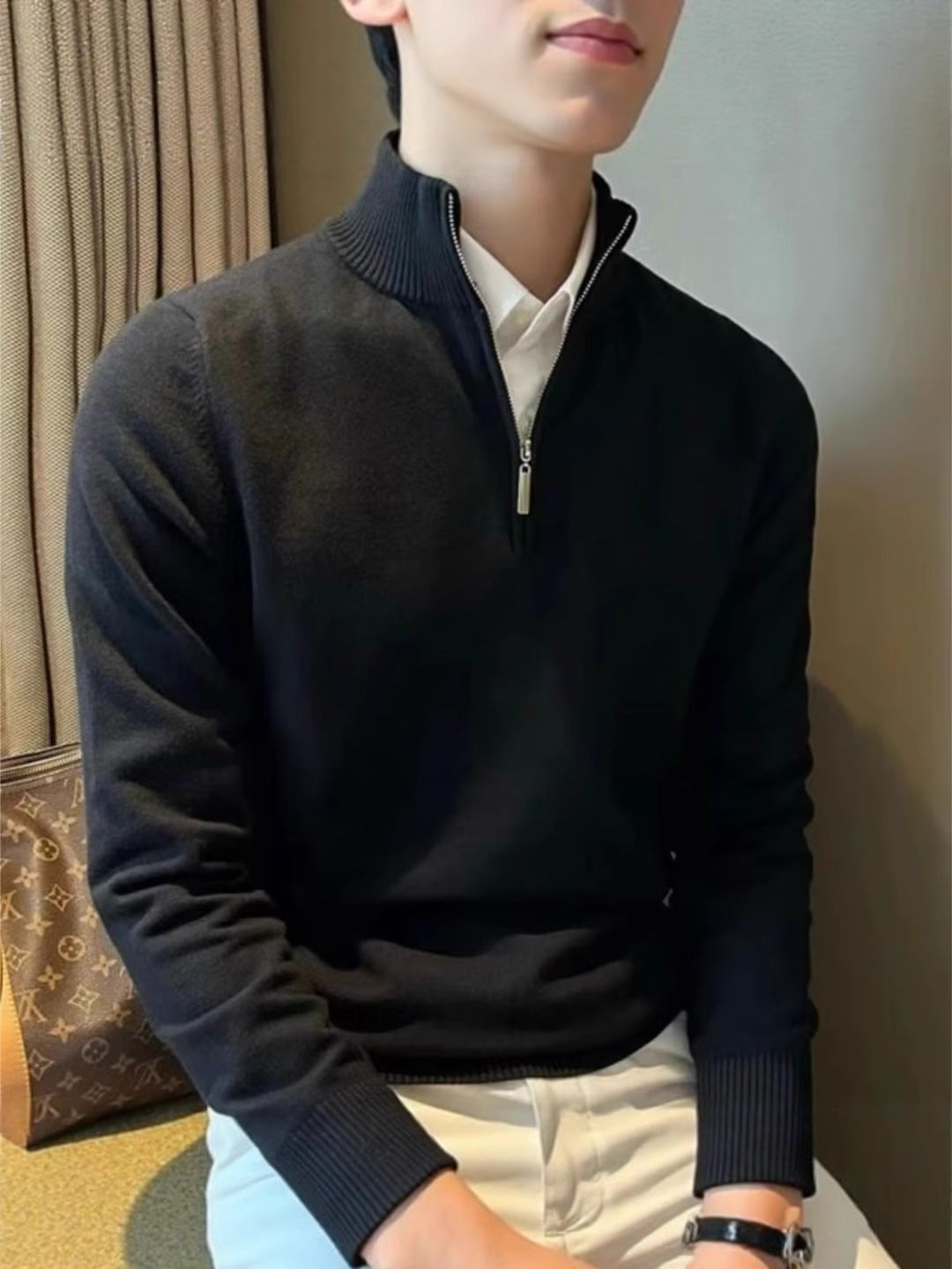 Sweater Long-Sleeved Half Turtleneck Zipper Bottoming Sweater Men's 2025 Pullover Autumn and Winter Versatile Knitted Knitwear Men's Knitwear