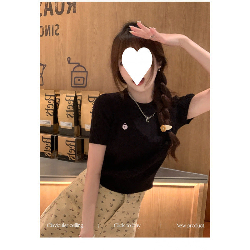 Short-Sleeved T-Shirt for Women in Summer, New Slim Fit, Versatile Yellow Twist Retro Short Knitwear, Fashionable…