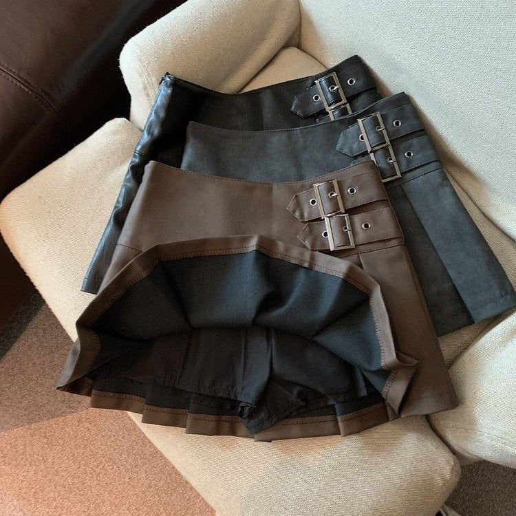 Small Leather Skirt Skirt for Women Spring, Autumn and Winter 2024 New High-Waisted A-Line Black Large Size Pleated Skirt