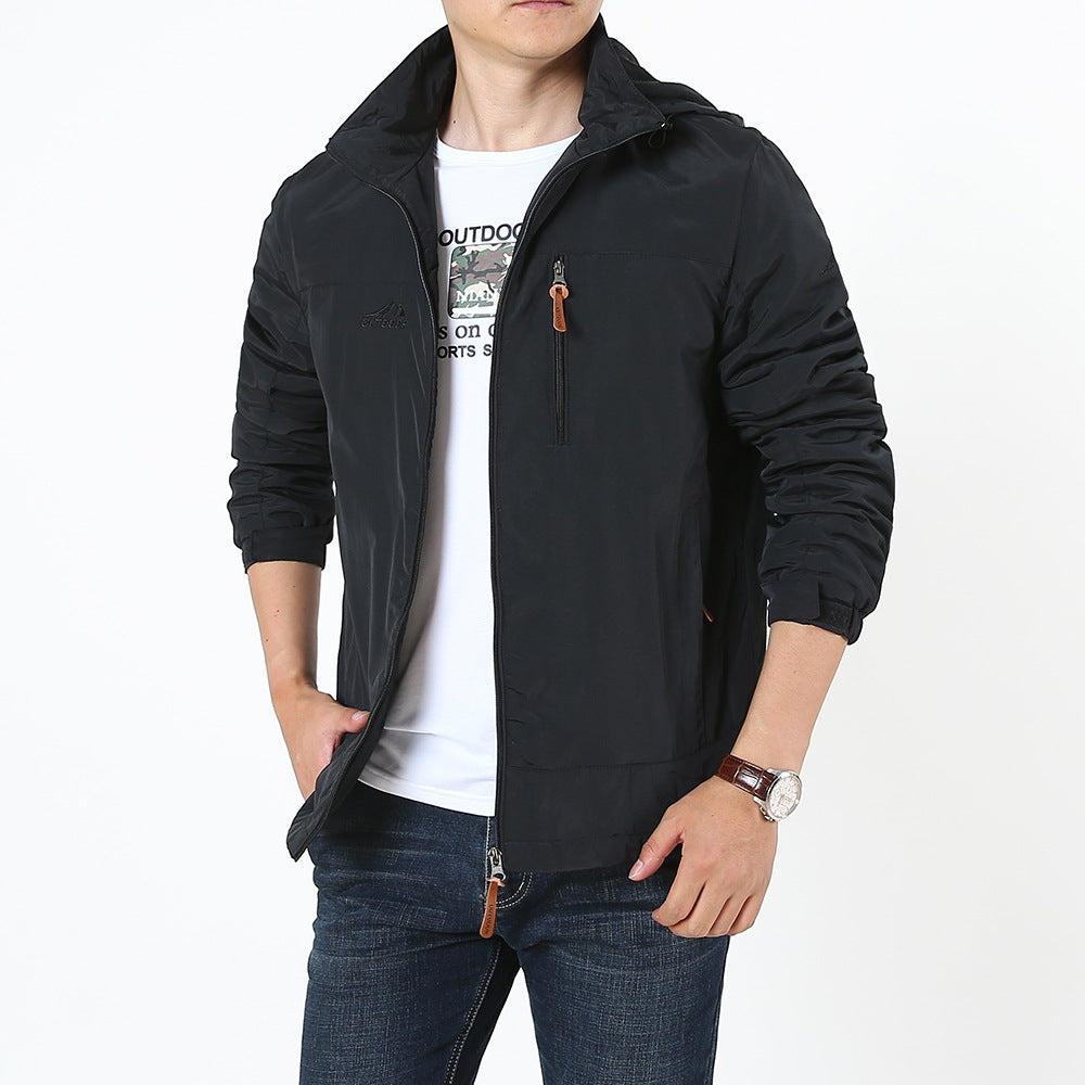 Men's Autumn and Winter Jacket Hooded Business Casual Velvet Thickened Top Waterproof Young and Middle-Aged Hooded Windbreaker Jacket