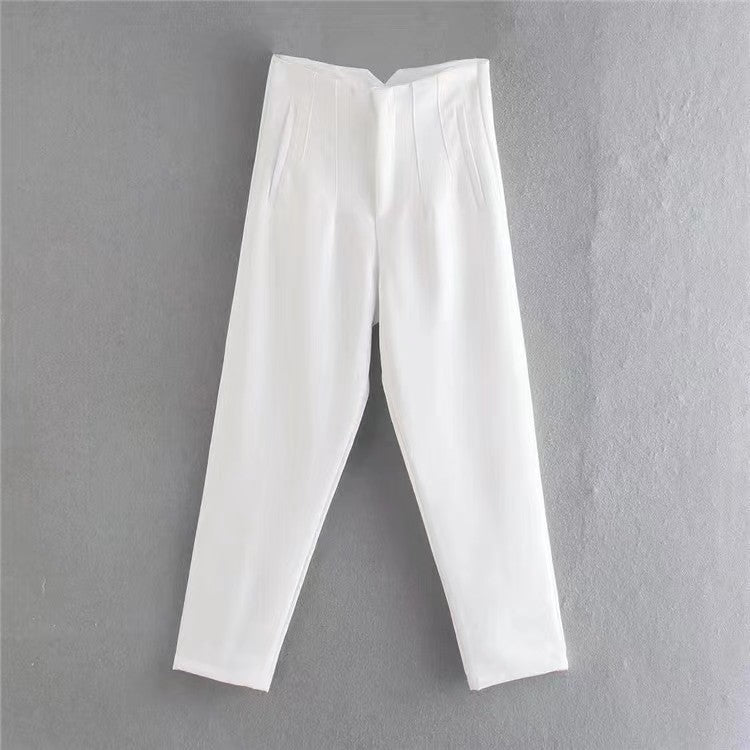 Women's Trousers European and American Amazon Cross-Border New Slim Fit Solid Color Pleated Micro-Elastic Formal Straight Pants Casual Pants