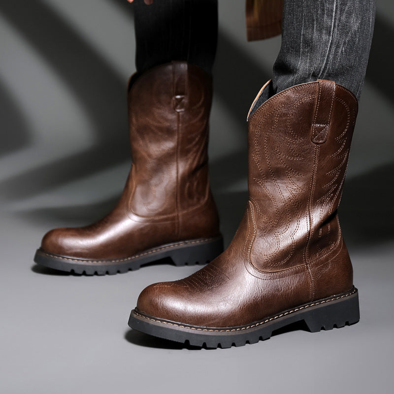 Ami Khaji Men's High-height Workwear Boots Men's European and American Style Western Cowboy Boots Fashionable Motorcycle Riding Men's Boots